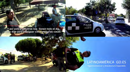 Policía Nacional desalojando a la gente de un parque. 