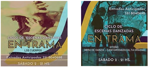 Flyers diseñados para la función en “Cinestesia” (Río Tercero). Fuente: María Agustina Chiarella, 2021