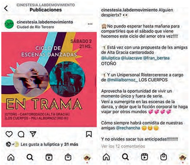 Publicación de “Cinestesia” en su página de Instagram sobre la función del 2 de octubre (Cinestesia, 2021). Fuente: https://www.instagram.com/p/CUT8EHIgxv3/