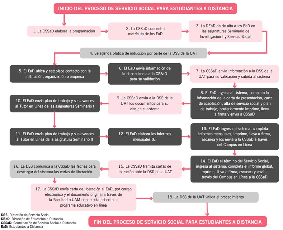 Proceso de servicio social para estudiantes a distancia.