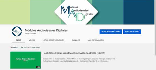 Captura de pantalla del canal Módulos Audiovisuales Digitales en YouTube