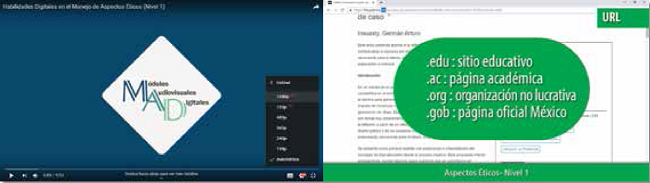 Captura de pantalla de inicio de los MAD y escena de explicación de aspectos éticos