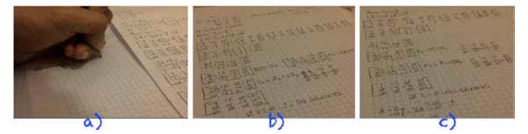 a) Cálculo a mano del primer vector propio, b) cálculo del
								segundo vector propio, y c) cálculo del tercer vector
								propio.