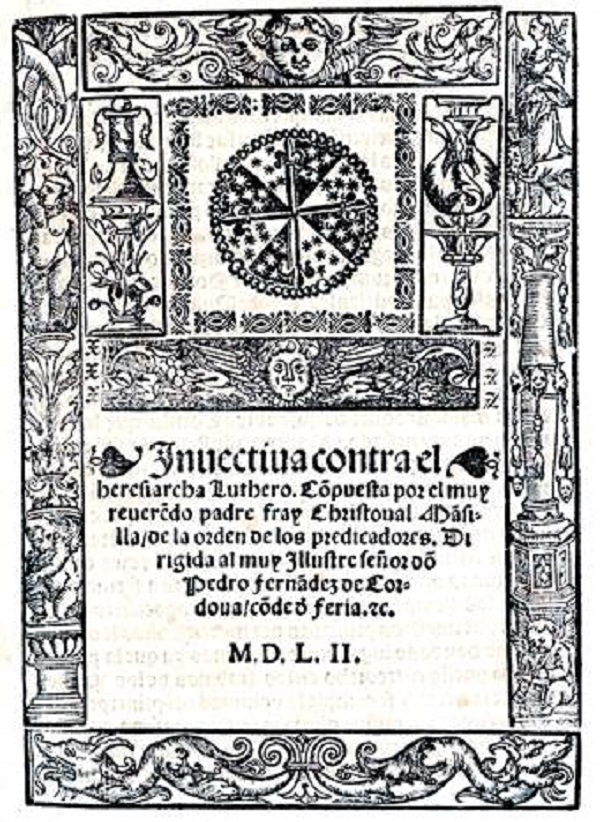 Portada de la Invectiva. Hispanic Society of America, BX 4819.M3 1552.