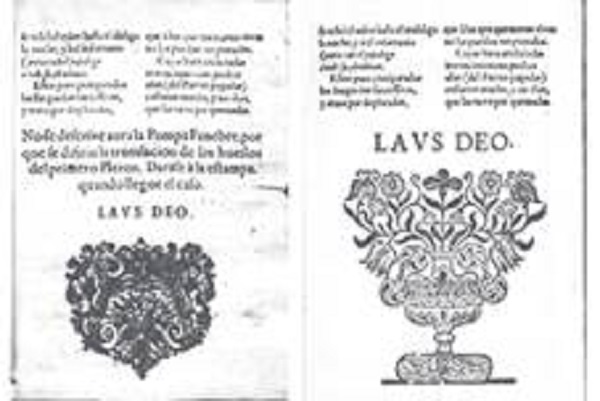 A la izquierda, la última página de la edición de 1690 con el aviso, Laus Deo y florón. A la derecha, última hoja de las quintillas en la edición 1691a.