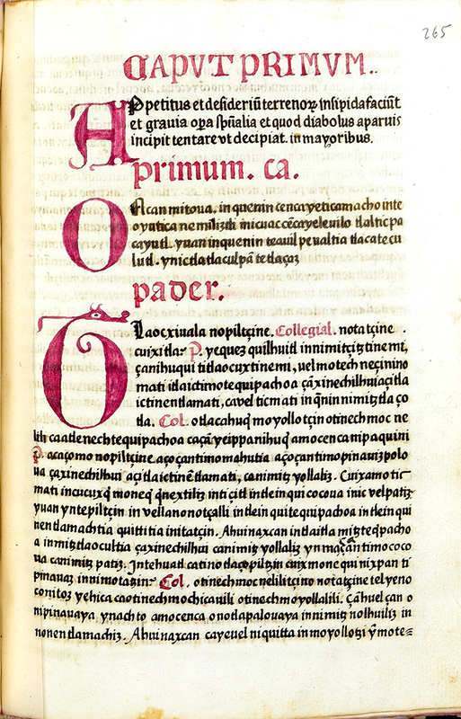 Di&aacute;logo entre un padre y un colegial, sin t&iacute;tulo. Ms. 35-22 de la Biblioteca Capitular de Toledo, f. 265r.
