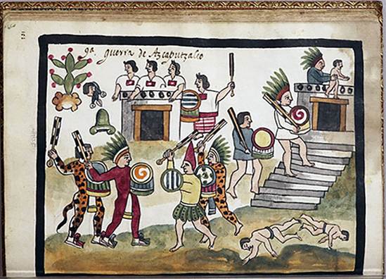 &ldquo;9�. Guerra de Azcapuzalco&rdquo;, Tovar Codex, https://archive.org/details/tovarcodex00tova/page/201/mode/2up?view=theater.