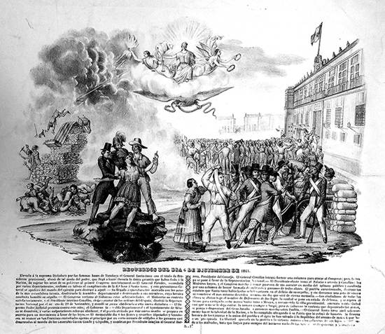Ortega, “Recuerdos del día 6 de diciembre de 1844” (Litografía de Rocha, C. de Tacuba no. 14). Nettie Lee Benson Latin American Collection, University of Texas Library. Litografía suelta.