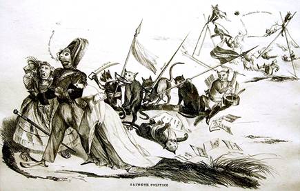 “Sainete político”, 1845. Col. Rafael Barajas. Litografía suelta.