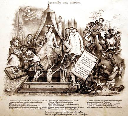 “Ensueño del tirano”, 1845. Col. Rafael Barajas. Litografía suelta.