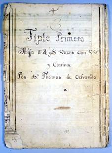 Portadilla del tiple primero de la Misa en Re mayor de Tom�s Ochando. MEX-MOcr 044. Fotograf�a de Pierluigi Ferrari. SECRETAR�A DE CULTURA.- INAH.- MEX; &ldquo;Reproducci�n autorizada por el Instituto Nacional de Antropolog�a e Historia&rdquo;.