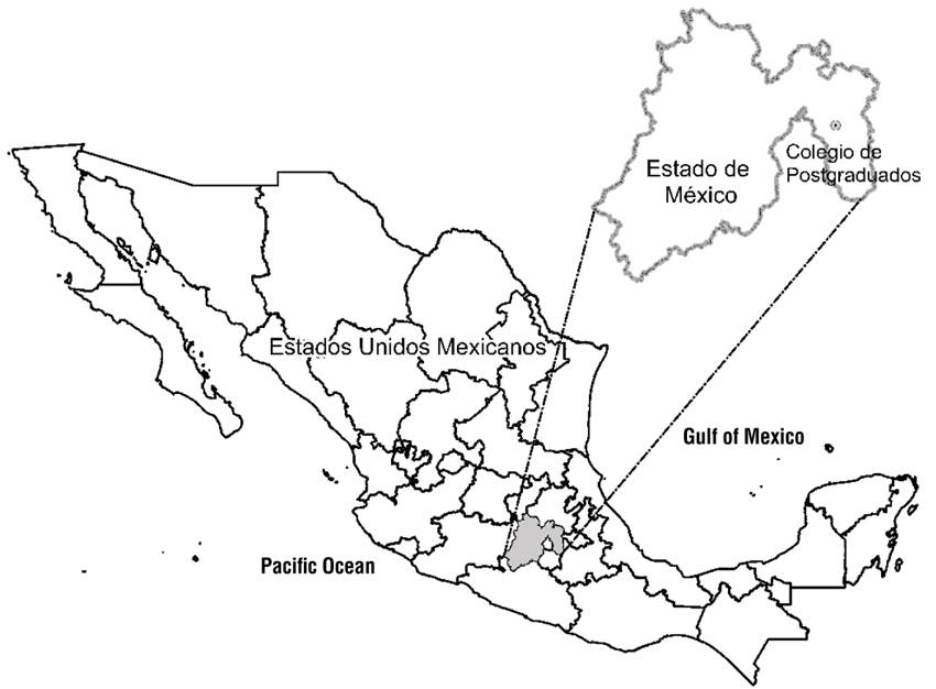 Location of the plot studied (Colegio de Postgraduados, Mexico).
