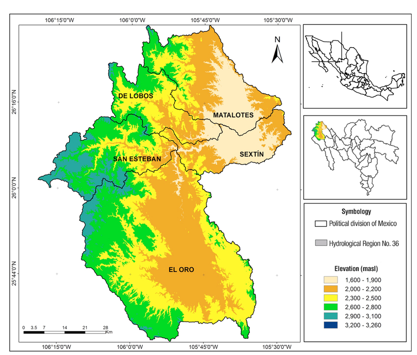 Digital elevation model of the study area.