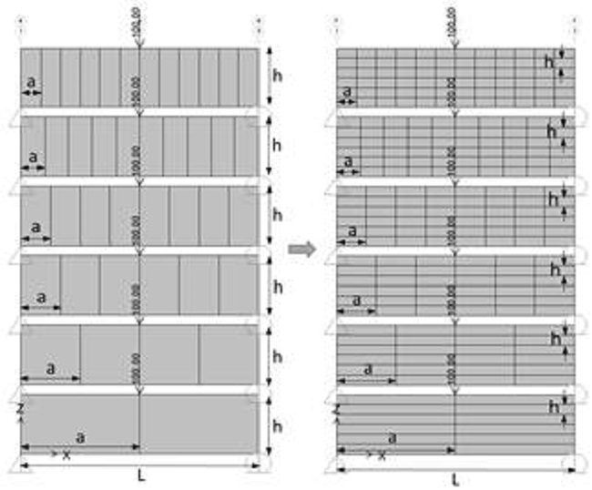 Mallado de Grupo 1(izquierda) y Grupo 6(derecha) para la condición de murete horizontal idealizado como viga simple apoyada