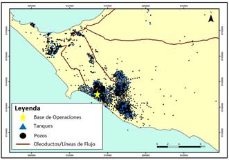 Instalaciones petroleras en la zona de estudio.