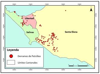 Ubicación geográfica de los derrames ocurridos.