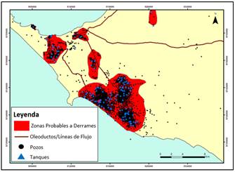 Zonas proclives a la ocurrencia de derrames.