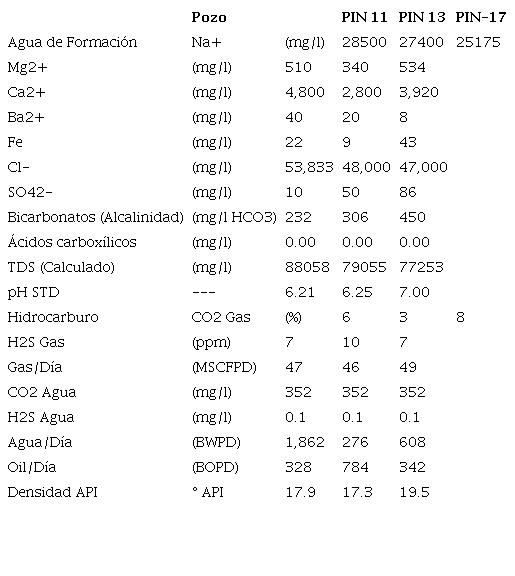 Propiedades de los pozos Pindo 11, 13 y 17. De la arena Ui (Fuente: Consorcio Petrosud - Petroriva, 2018-b)