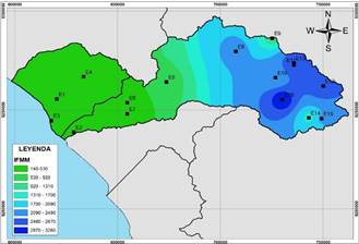 Mapa de la distribuci&oacute;n de agresividad clim&aacute;tica mediante el &iacute;ndice IFMM para la cuenca Chancay-Lambayeque