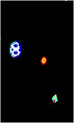 Ampliaciones. Izquierda, detalle de Asteroids (Atari, 1979). Derecha, detalle de Meteors™ (Amusement World Inc. 1981).
