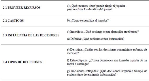 Variables de decisión del jugador
