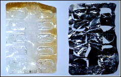 Bl&iacute;steres que presentaron resultados excepcionalmente buenos, a la derecha se observa la l&aacute;mina de aluminio separada del pol&iacute;mero despu&eacute;s del procesamiento