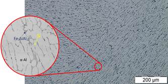 Metalograf&iacute;a a 500X de la muestra (A), aluminio obtenido de los bl&iacute;steres