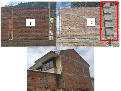 Proceso constructivo de las E-MC: 1) el panel de mamposter&iacute;a y 2) las columnas y vigas de confinamiento