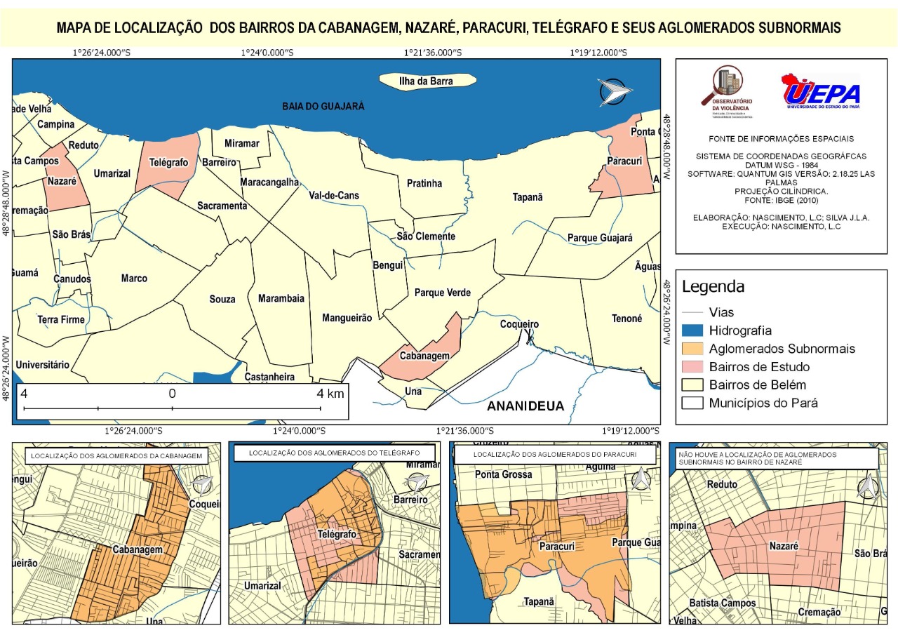 Mapa da localizao dos bairros Cabanagem Telgrafo Paracuri e Nazar e seus aglomerados subnormais 2020