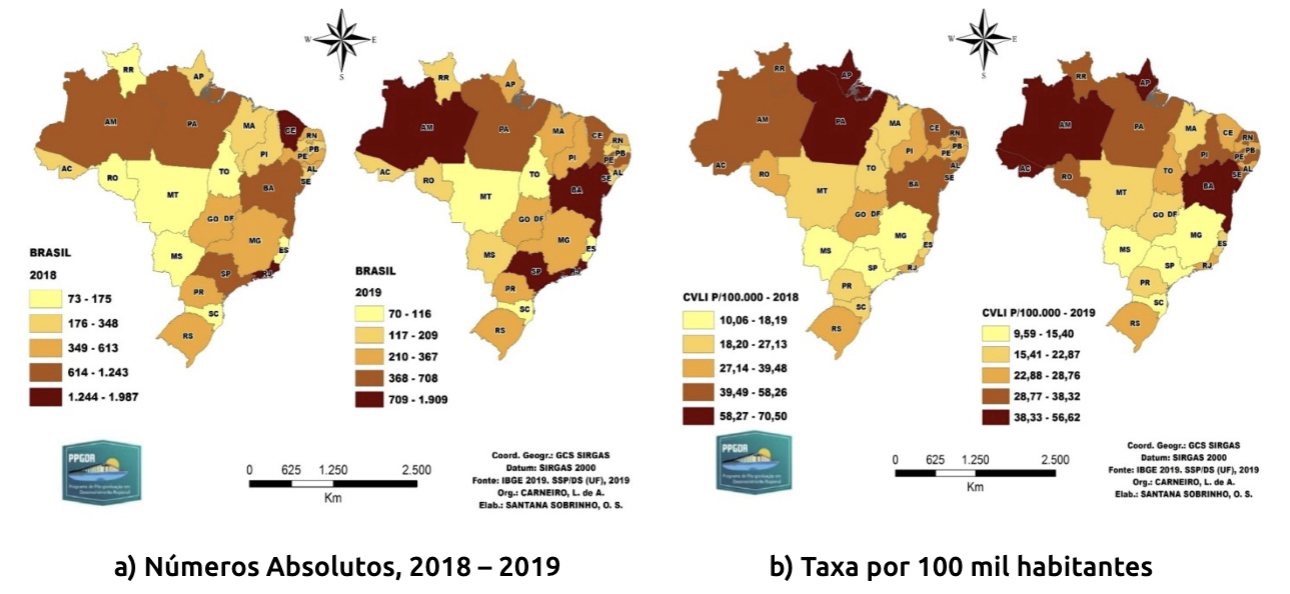 CVLI, Brasil. N�meros Absolutos; Taxa por 100 mil habitantes (2018 &ndash; 2019)