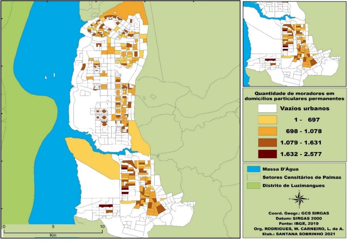 Quantidade de moradores em domic�lios particulares permanentes na cidade de Palmas/TO em 2010