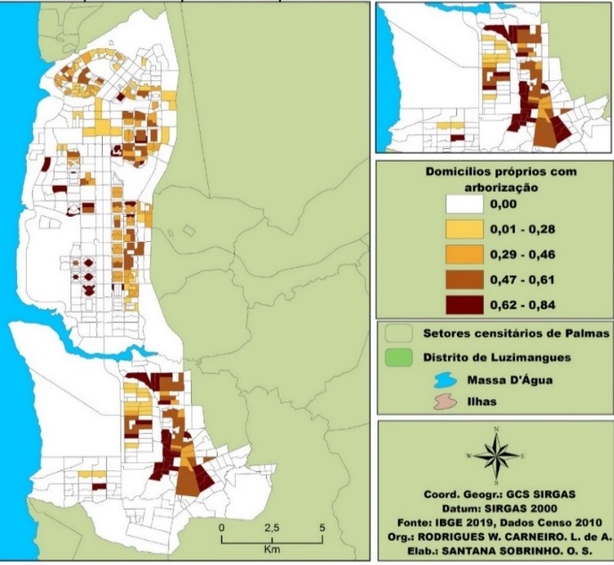 Domic�lios pr�prios com arboriza��o em Palmas/TO
