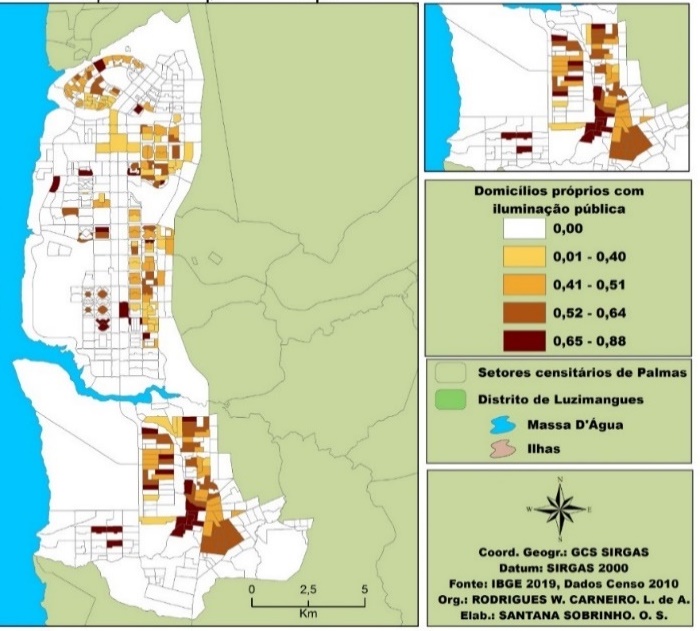 Domic�lios pr�prios com ilumina��o p�blica em Palmas/TO