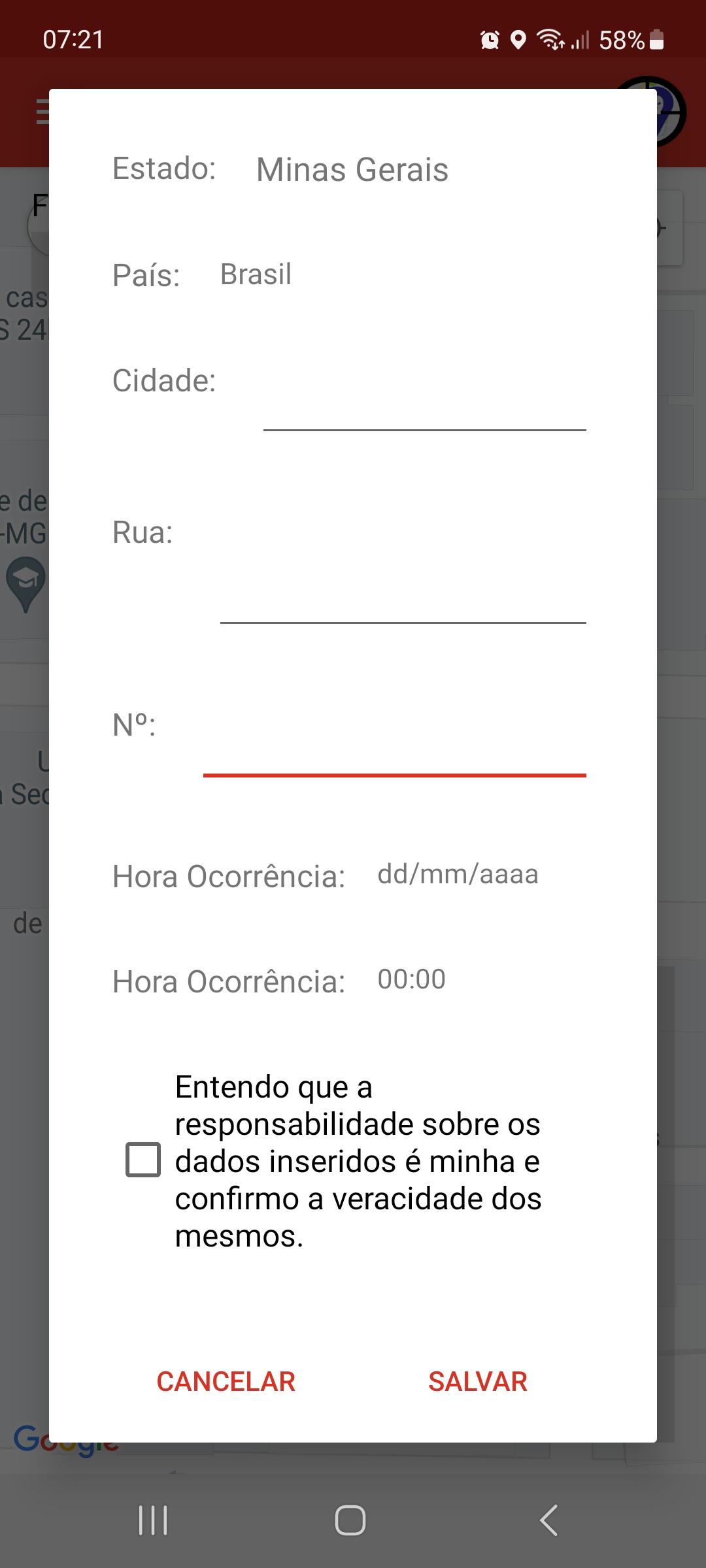 Tela do formulrio do Criminal Maps