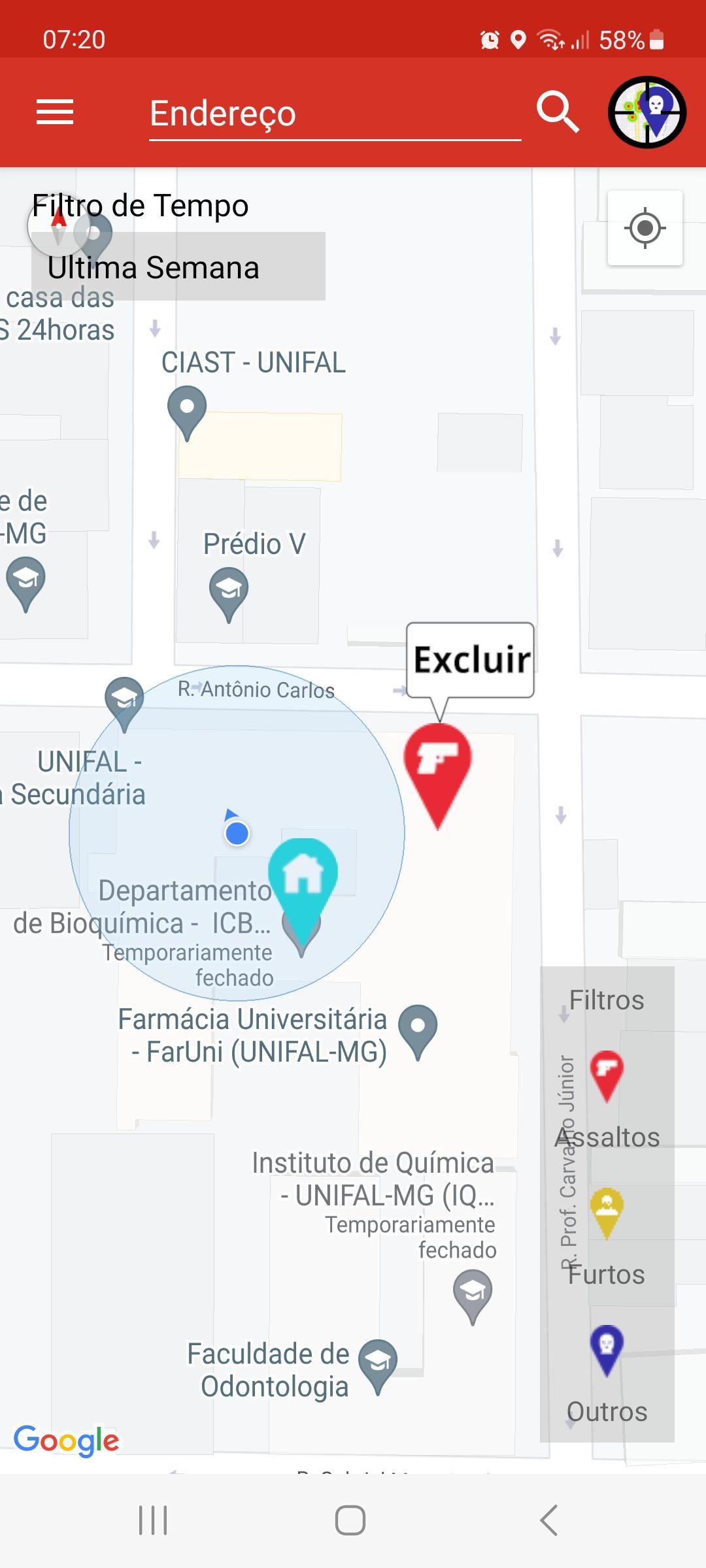 Opo de excluir marcadores com ponto teste
