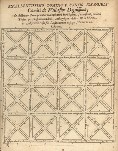 �lvares da Cunha, Ant�nio, �Soneto labir�ntico�, en Rella��o rella��o do felice successo da celebre victoria do Ameixial, �msterdam, Jacob van Velsen, 1673, p. 95.