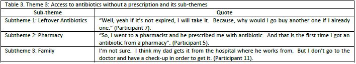 Theme 3: Access to antibiotics without a prescription and its sub-themes