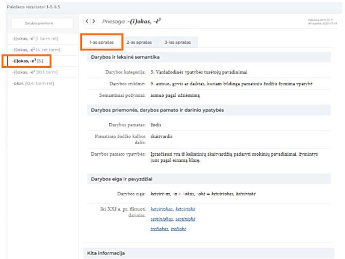 Paieškos rezultatas (informacija apie ieškotą priesagą -okas, -ė)