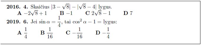 2016 ir 2019 m. egzaminu˛ ištrauka, perrinkta.