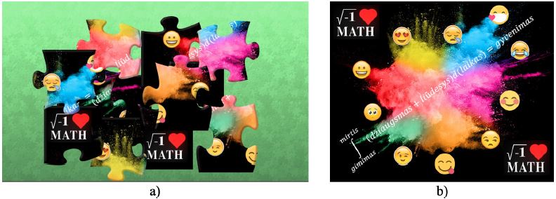 „Integralu˛ galerijos“  8 kambarys:  a) de˙lione˙; b) gyvenimo formule˙.