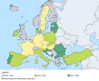 Proporci�n de investigadoras (EJC)*. EU (27), 2017. (% del total de investigadores)