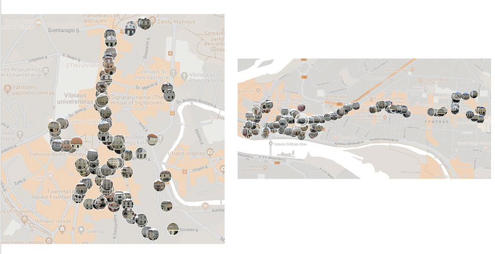 Vilniaus ir Kauno senamiesčių pastatų fotofiksavimo vietos