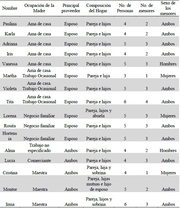 1. Características del hogar de las madres entrevistadas