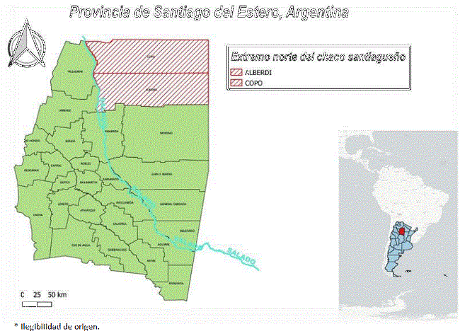 Mapa de la provincia de Santiago del Estero, Argentina. 