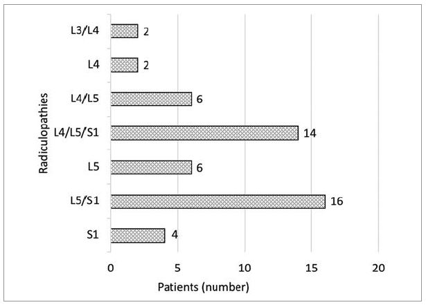 Nerve root impairment according to diagnosis in the LSR group (n = 50).