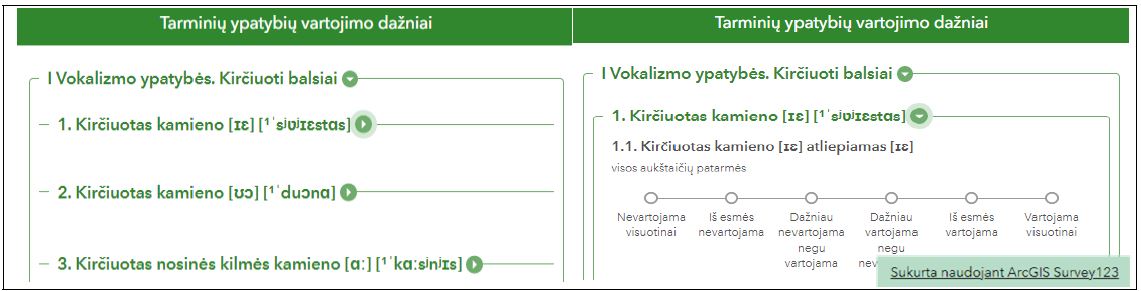 TYVDA kirčiuotų balsių dalies fragmentai (sukurta straipsnio autorės)