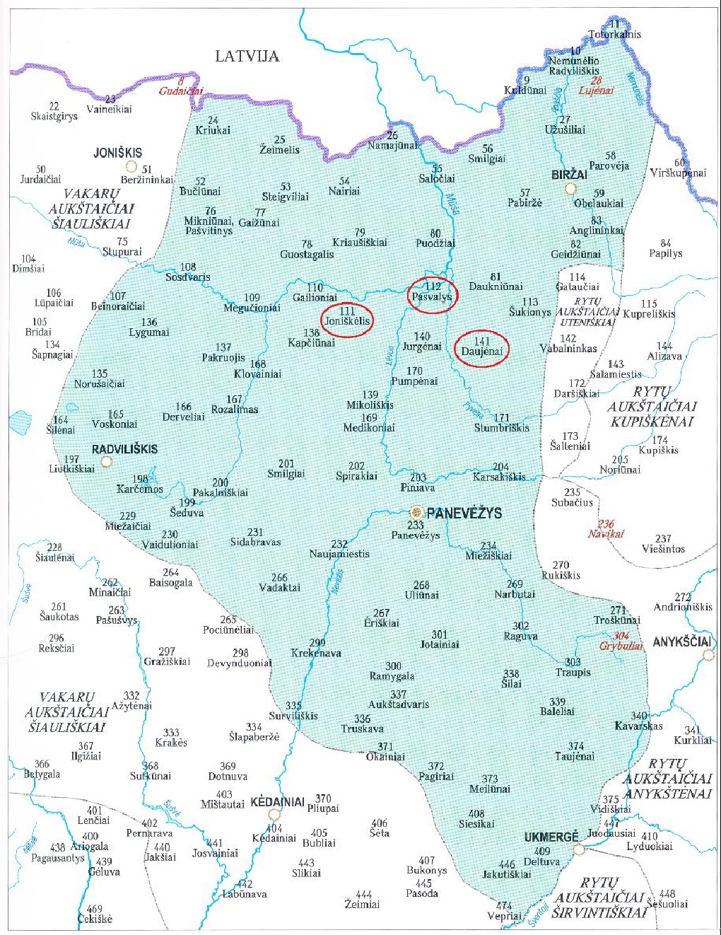 P�svalio geolektas ir kiti tiriamieji LKA punktai rytų aukštaičių panevėžiškių tarminiame plote2