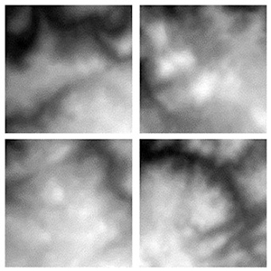Illustration of 4 low resolution samples generated for the dataset used to perform the DEM-ERSGAN validation.