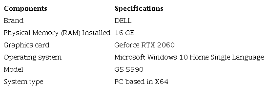 Technical specifications of the processing hardware.
