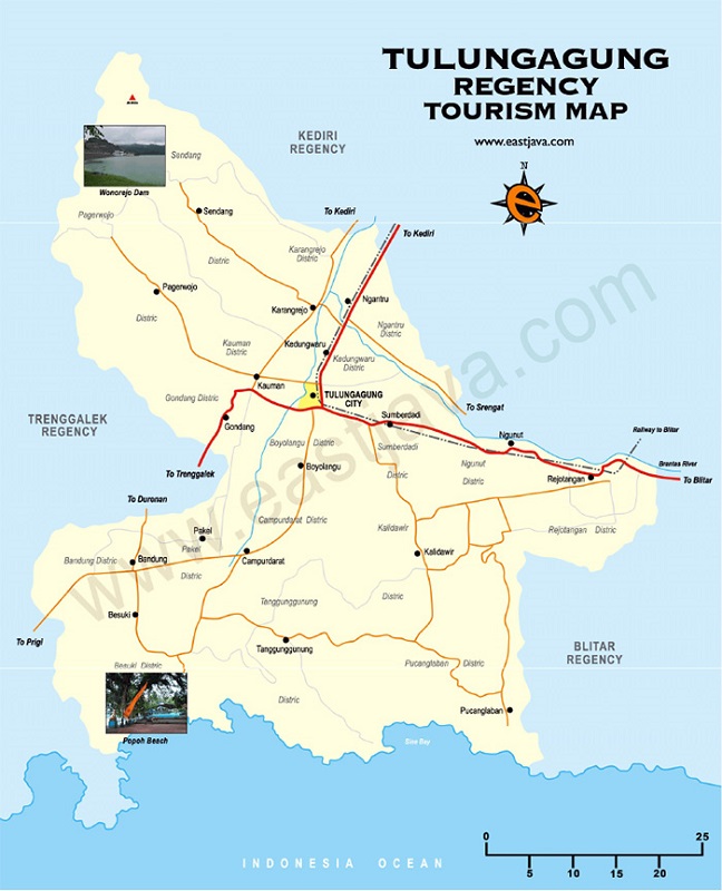 Tulungagung Regency Tourism Map.